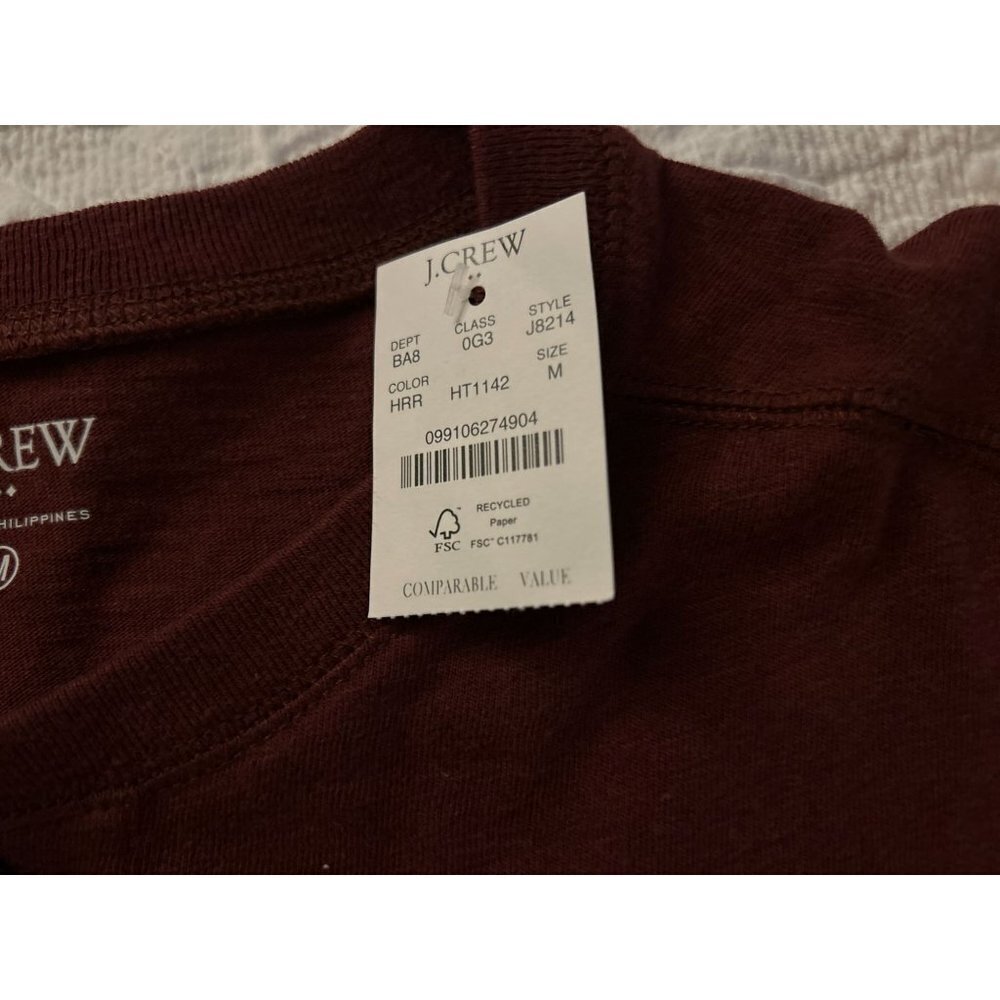 J.CREW Henley Cotton Long Sleeve Burgundy Size Med - Picture 9 of 9